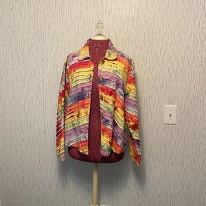 Women's KEREN hart Size Medium Vintage Art to Wear Jacket Tie Dye Rainbow Ribbon